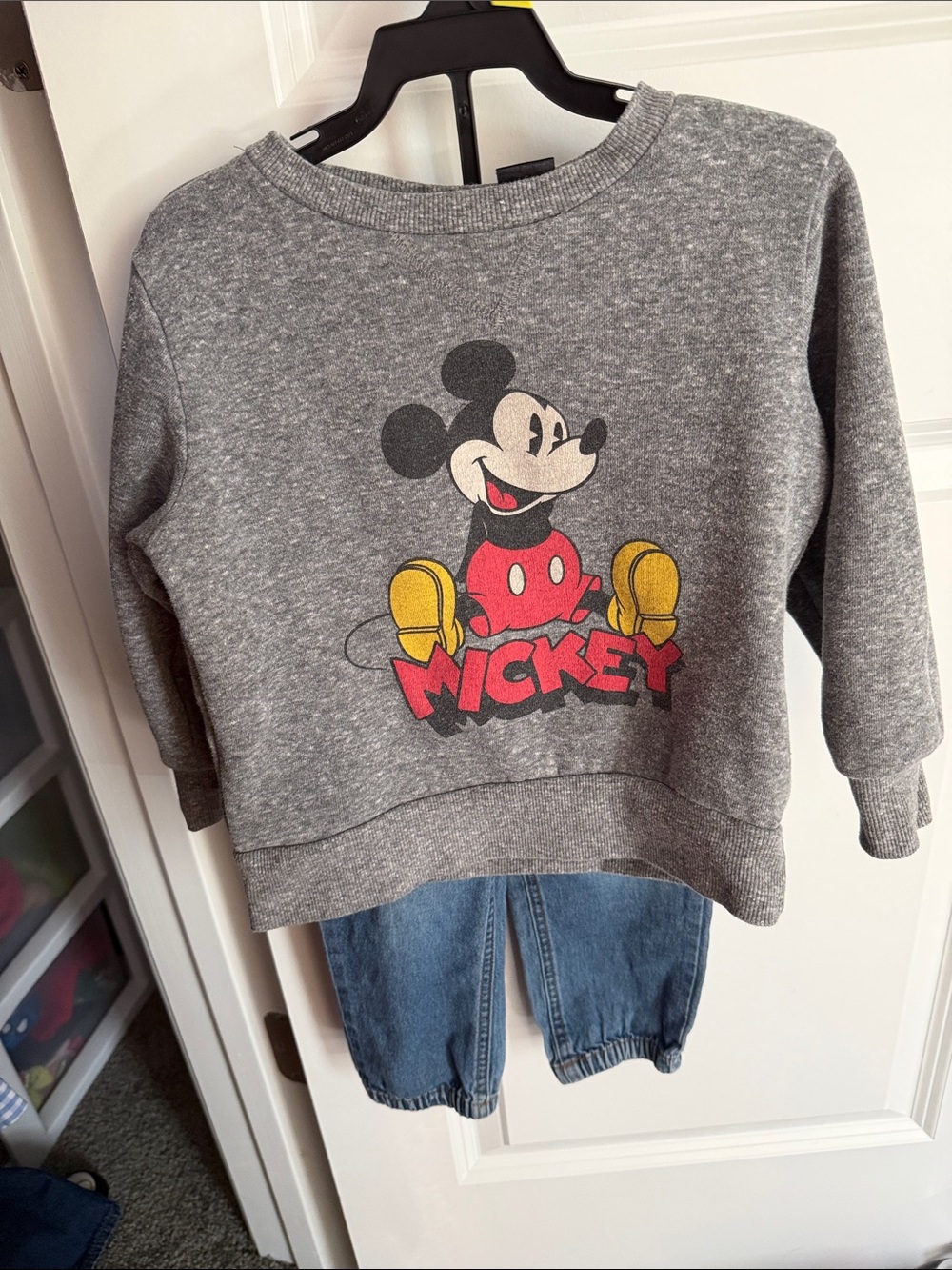Gray Mickey Mouse Graphic Pullover Sweatshirt for Kids with jeans